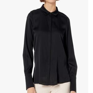 Kobi Halperin Larissa Split-Cuff Button-Down Blouse Silk Black sz Xs